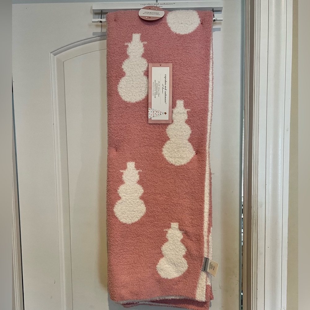 Cupcakes and Cashmere Pink White Viral Snowman Throw Christmas